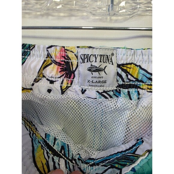 Spicy Tuna SW3134 Men's Swim Shorts Seafoam XL Floral UPF 50+ SW3134 - Picture 6 of 7